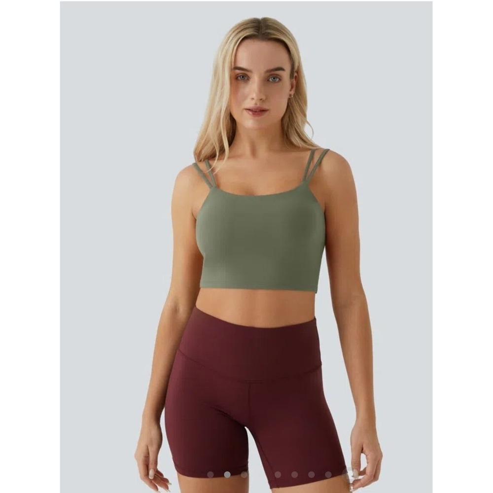 Halara Double Straps Backless Twisted Cropped Yoga Tank Top Sport Bra S Green